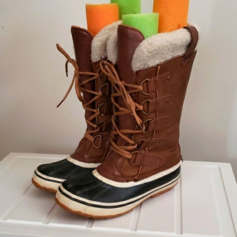 Portland Boot Company Duck Boot Leather Faux Fur Lace Up Winter Boots Women's 8